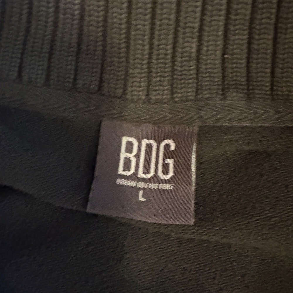 BDG Thea Ribbed Track Sweater in Size Large, Black Wash, Cropped Turtleneck - Picture 9 of 11